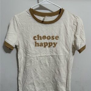 Women's 'Choose Happy' Tee - Cream and Brown
